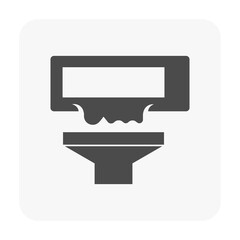 Air conditioning indoor unit washing vector icon, water dripping from evaporator coil into cleaning tray. HVAC maintenance for removing dirt and germs, improving air quality and healthy breathing.