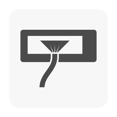 Air conditioner cleaning vector icon, showing water spray to wash remove dust and harmful particles from evaporator coil of AC indoor unit. Represents HVAC maintenance and improved health.