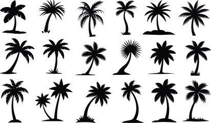 Palm Tree Silhouette Grid – Diverse Tropical Tree Shapes and Foliage Styles for Botanical, Design, Nature, and Travel-Themed Projects