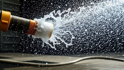 oligarchy. An out-of-control fire hose writhing wildly, spraying water in all directions. mobility guides, transit brochures, designed for transport & logistics marketing, used by interior designers.