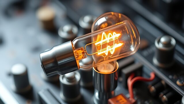 workaround. Industrial fuse tube glowing on a circuit board with electrical components. symbolizing technological progress and responsible innovation.