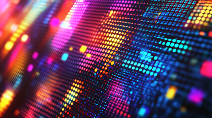 Digital Data Screen Abstract Background with Glowing Dot Matrix Display and Vibrant Pixels