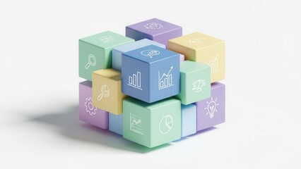 Obraz premium Conceptual 3D render of data driven analysis cube showing business growth and information