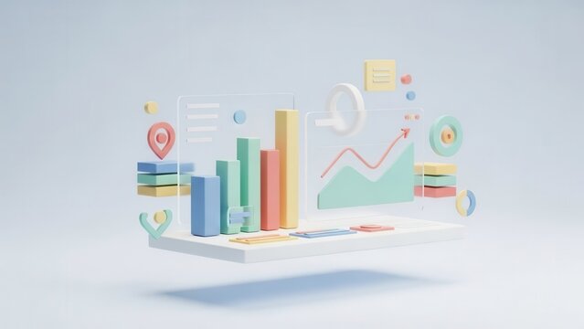 Abstract digital interface featuring charts and graphs, showcasing data analytics and insights,
