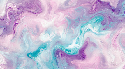 Abstract Fluid Art with Watercolor Swirls in Shades of Teal, Violet, and Pale Pink Marble Ink Texture Background