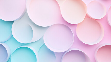 Abstract Symmetrical Geometric Pattern with 3D Concentric Circles in Split Pastel Tones of Blue and Pink
