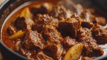 Close-up of beef curry in a bowl