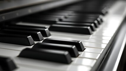 octet. Close-up of piano keys in black and white pattern, elegant musical instrument detail. lifestyle magazines, social media lookbooks, designed for influencer and brand collaborations.