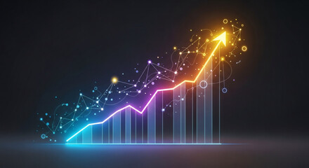 Digital growth concept Abstract visualization of progress and success, with an upward-trending graph, glowing data connections, and future potential.
