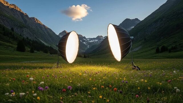 Scenic Alpine Valley: Exploring the interplay of nature and photographic lighting setup