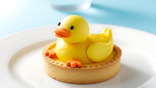 Cute rubber ducky tart on plate, close-up - Powered by Adobe