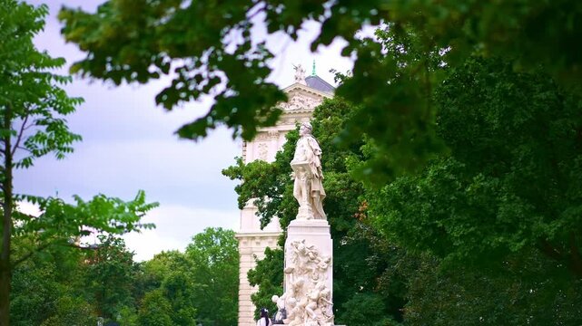 Mozart Monument in Vienna, Burggarten park. composer Wolfgang Amadeus Mozart. Travel destination for tourist visiting Austria. Europe summer tourism.