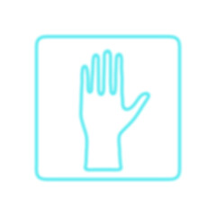 Glowing neon hand silhouette icon isolated on transparent background