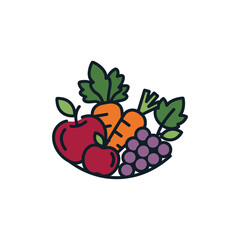 Colorful Fruit and Vegetable Medley Illustration.