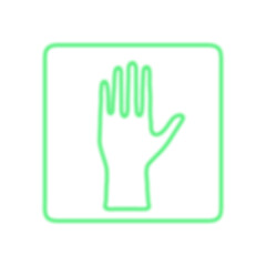 Obraz premium Green neon hand silhouette icon inside a square outline isolated on transparent background