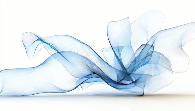 An abstract image featuring a flowing blue wave against a white background. The wave has a translucent, airy quality, with soft lighting creating gentle shadows