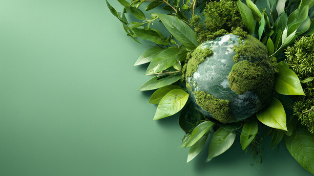 Earth Day Surrounded by Leaves: Eco-Themed Photorealistic Nature Banner Shot on Nikon Z9