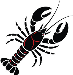 Obraz premium Stylized Lobster Illustration – Bold Black and Red Graphic Design for Seafood Branding, Tattoos, Coastal Decor, and Marine-Themed Projects