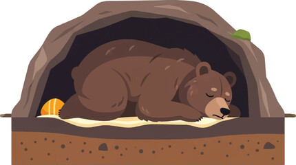 A brown bear is sleeping peacefully inside its cozy den, nestled in the earth.