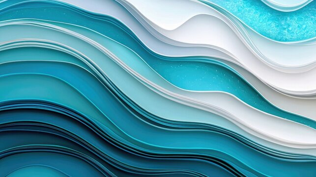 An abstract design featuring layered waves in various shades of blue and white, creating a flowing, textured pattern.