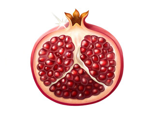 Pomegranate's Jewel: A detailed view of a pomegranate, sliced open to reveal its radiant, jewel-toned seeds, each holding a promise of sweet, refreshing flavors. 