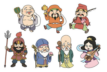 かわいい七福神のイラストセット