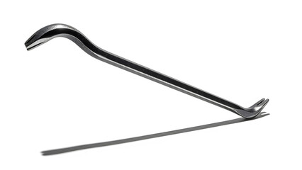Fototapeta premium Metal Crowbar on Shadow: A sleek, metallic crowbar casting a defined shadow, showcasing its distinct shape and design. Its curved form and angled end represent the strength and leverage.