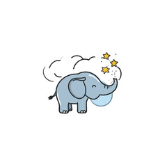 Naklejka premium Stylized baby elephant blowing sparkling stars representing dreams and wonder on white background