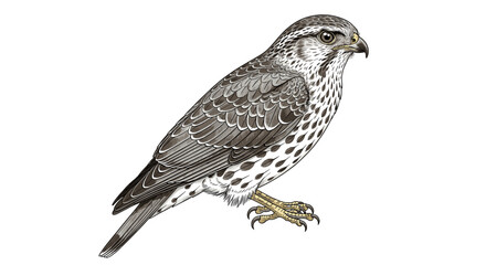 Fototapeta premium Detailed cartoon-style illustration of a majestic Saker Falcon bird of prey isolated on a clean white background