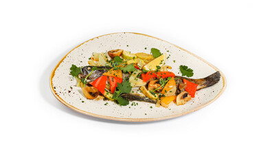Grilled Whole Fish with Roasted Vegetables and Fresh Cilantro