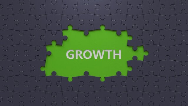 GROWTH word written on puzzle pieces with missing pieces. Concept for your design.close up of puzzle pieces with missing pieces,Business Concept.3D rendering.