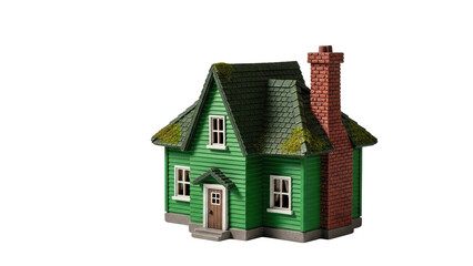 Green house with a chimney isolated on white background