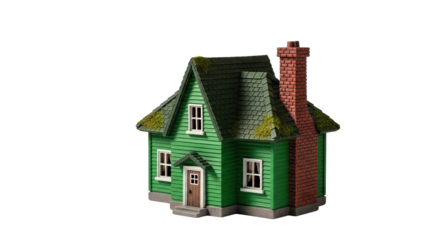 Green house with a chimney isolated on white background