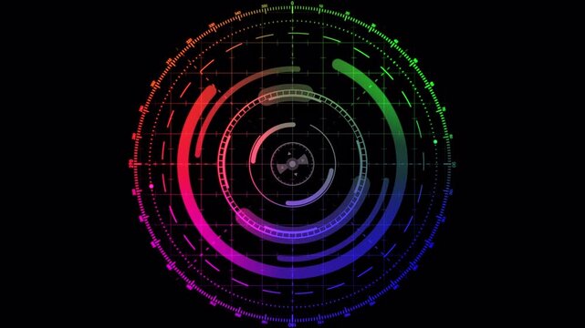 Neon Futuristic HUD Circle Display Interface Rotating Radar Scanner Element Technology Background Loop 4k video animation seamless loop