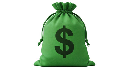 Green money bag with a dollar sign isolated on white background