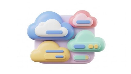 Pastel colored cloud icons for data transfer and connectivity solutions concept illustration