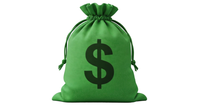 Green money bag with a dollar sign isolated on white background