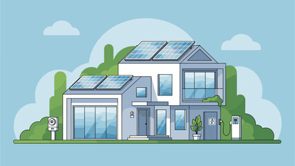 Modern home with solar panels and electric car charger embodies sustainability and eco friendly living promoting green energy initiatives