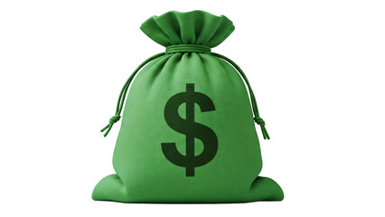 Green money bag with a dollar sign isolated on white background