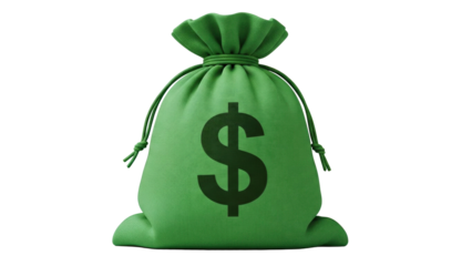 Green money bag with a dollar sign isolated on white background
