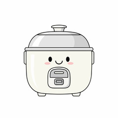 Kawaii Rice Cooker Illustration with Smiling Face and Closed Lid