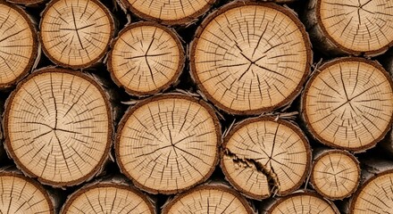 A neatly stacked pile of firewood logs showcasing natural patterns and warm, rustic textures.