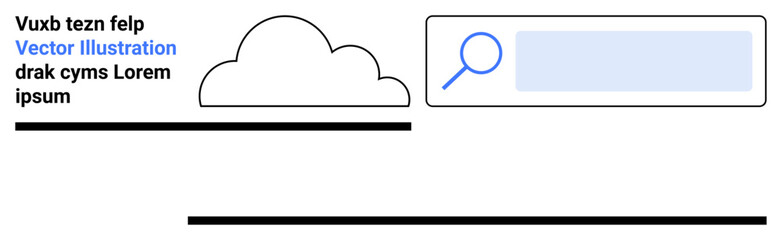 Obraz premium Web design, interface concepts, search functionality, cloud services, minimal graphics, online tools. Flat layout search bar, text and cloud element. Web design and search functionality concept