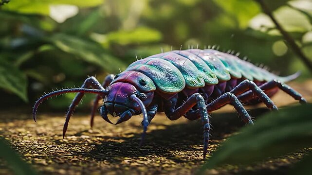 Detailed Macro Shot of a Colorful Woodlouse in its Natural Habitat for Educational Purposes