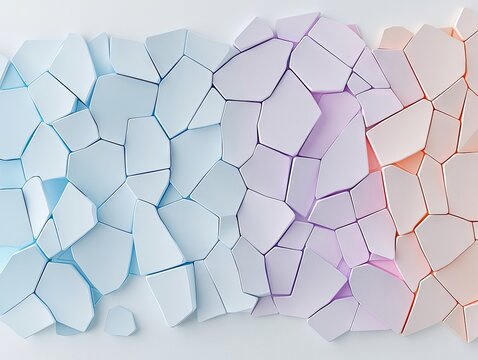 An abstract design featuring a collection of geometric shapes in a gradient color scheme, creating a modern and artistic visual.