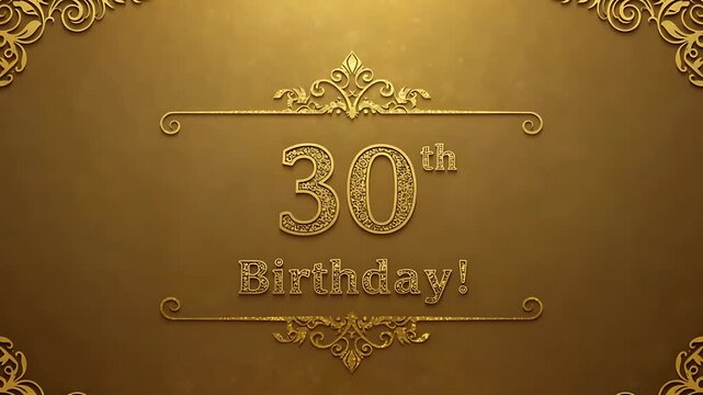Elegant 30th Birthday Celebration Video Background with Golden Ornaments and Festive Text