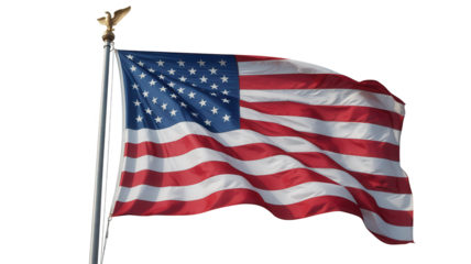 American flag waving proudly against a dark background with a flagpole