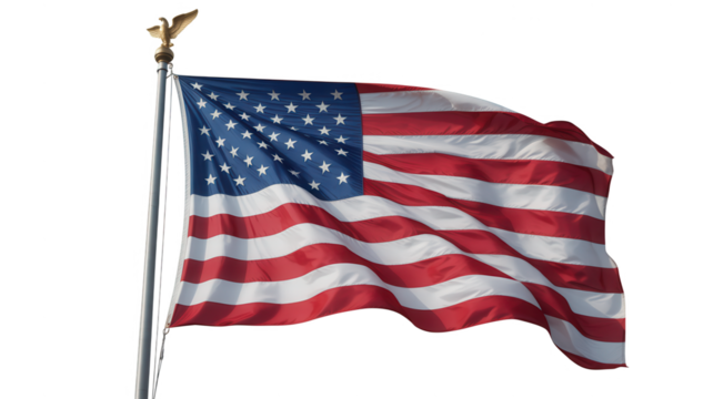 American flag waving proudly against a dark background with a flagpole - Powered by Adobe