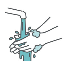 手洗いの手順、水道の水で手をすすぐイラスト（水洗い・洗浄）