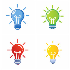 Colorful illuminated light bulbs set with different color variations and shapes in modern flat design style for ideas and creativity